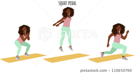 Young woman doing squat pedal exercise Young woman doing squat pedal exercise 110650760