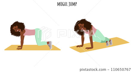 Young woman doing mogul jump exercise Young woman doing mogul jump exercise 110650767