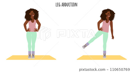 Young woman doing leg abduction exercise Young woman doing leg abduction exercise 110650769