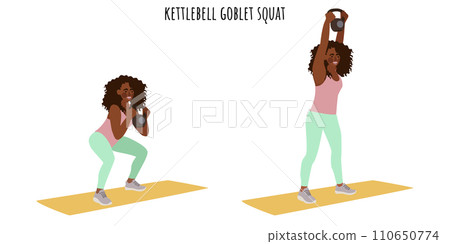 Young woman doing kettlebell goblet squat exercise 110650774