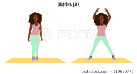 Young woman doing jumping jack exercise Young woman doing jumping jack exercise 110650775
