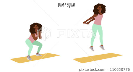Young woman doing jump squat exercise Young woman doing jump squat exercise 110650776