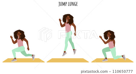 Young woman doing jump lunge exercise Young woman doing jump lunge exercise 110650777