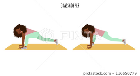 Young woman doing grasshopper exercise Young woman doing grasshopper exercise 110650779