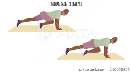 Senior man doing mountain climbers exercise Senior man doing mountain climbers exercise 110650805