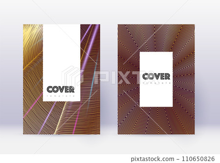 Hipster cover design template set. Gold abstract lines on maroon background. Charming cover design. Immaculate catalog, poster, book template etc. Hipster cover design template set. Gold abstract lines on maroon background. Charming cover design. Immaculate catalog, poster, book template etc. 110650826