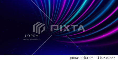 Abstract technology futuristic neon curved glowing blue and pink light lines with speed motion blur effect on dark blue background. Abstract technology futuristic neon curved glowing blue and pink light lines with speed motion blur effect on dark blue background. 110650827