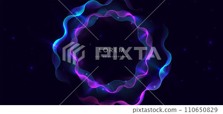 Glowing neon blue and pink serrated dynamic lines isolated on dark blue background. Glowing neon blue and pink serrated dynamic lines isolated on dark blue background. 110650829