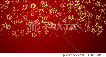 Twinkle stars scattered around randomly, flying, falling down, floating. Christmas celebration concept. Festive stars vector illustration on red background. Twinkle stars scattered around randomly, flying, falling down, floating. Christmas celebration concept. Festive stars vector illustration on red background. 110650859