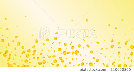 Indian rupee coins falling. Scattered gold INR coins. India money. Jackpot wealth or success concept. Wide vector illustration. Indian rupee coins falling. Scattered gold INR coins. India money. Jackpot wealth or success concept. Wide vector illustration. 110650860