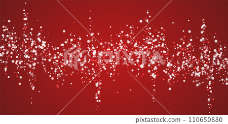 Snowfall overlay christmas background. Subtle flying snow flakes and stars on christmas red background. Festive snowfall overlay. Wide vector illustration. 110650880