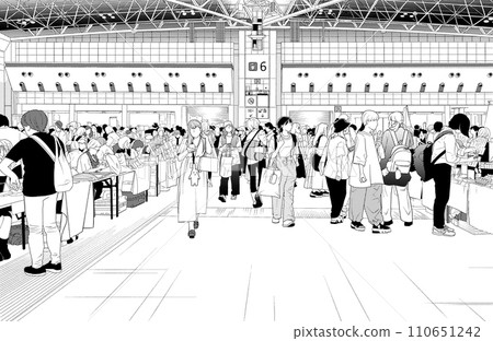 Manga-style pen drawing illustration Amusement facility_sale venue 110651242