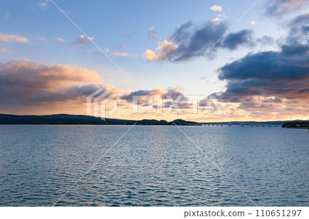 Nanao Bay and Notojima Ohashi Bridge at dusk 110651297