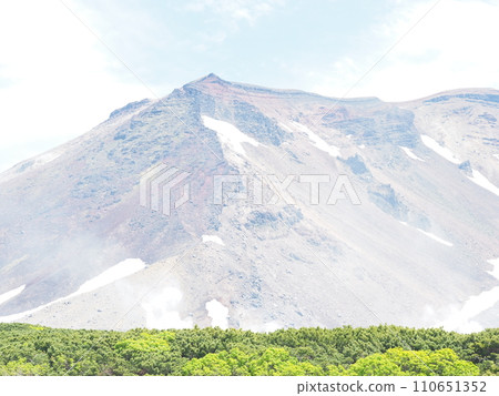 新鮮綠樹之外可見一座陡峭的山峰 110651352