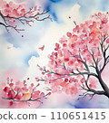 櫻花和蝴蝶的水彩畫 AI 生成圖像 110651415