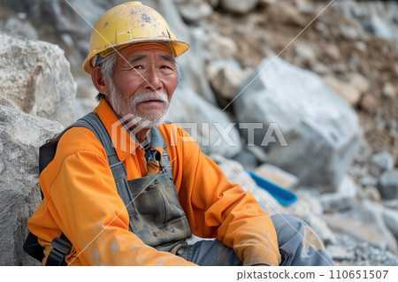 在建築工地工作的高級老工匠頭盔 110651507