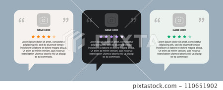 Client feedback template for a post or story. Customer feedback in the form of speech dough with rating stars. Vector design for social networks or website. 110651902