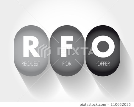 RFO Request For Offer - open and competitive purchasing process whereby an organization requests the submission of offers in response to specifications, acronym text concept background 110652035