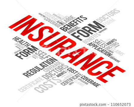 Insurance is a contract in which an insurer indemnifies another against losses, word cloud concept background 110652073