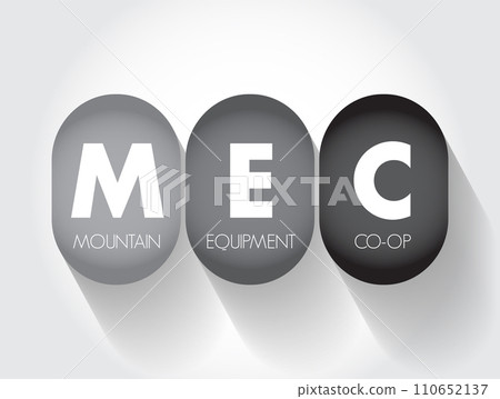 MEC - Mountain Equipment Co-Op acronym, concept background MEC - Mountain Equipment Co-Op acronym, concept background 110652137