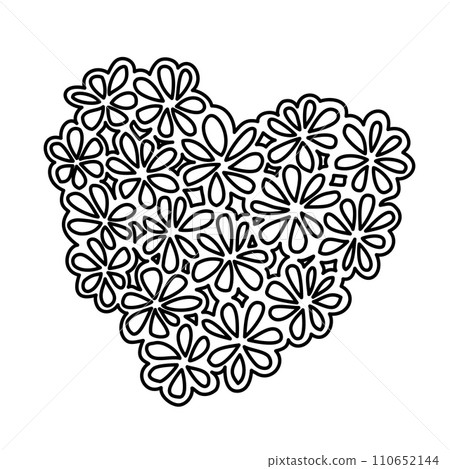 Floral heart made of flowers hand drawn line. Vector illustration isolated on white background 110652144