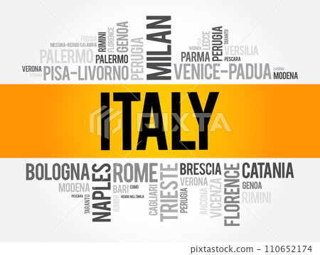 List of cities in Italy, word cloud collage, travel concept background 110652174