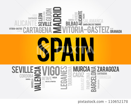 List of cities in Spain word cloud, Spanish municipalities, business and travel concept background 110652178