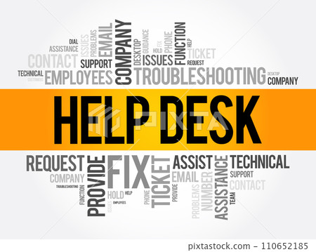 Help Desk - department that provides assistance and information for electronic or computer problems, word cloud concept background 110652185