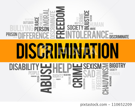 Discrimination word cloud collage, social concept background 110652209