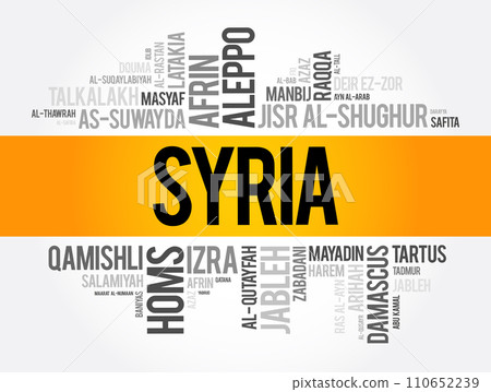 List of cities and towns in Syria, word cloud collage, business and travel concept background 110652239