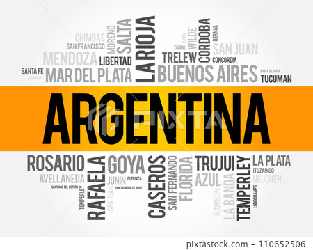 List of cities and towns in Argentina, word cloud collage, business and travel concept background 110652506