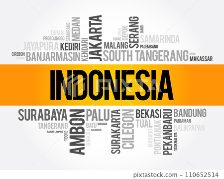 List of cities and towns in Indonesia, word cloud collage, business and travel concept background 110652514