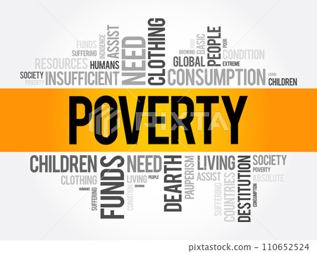 Poverty is the state of having few material possessions or little income, word concept background 110652524