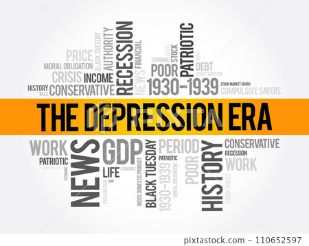 The Depression Era word cloud collage, education concept background 110652597