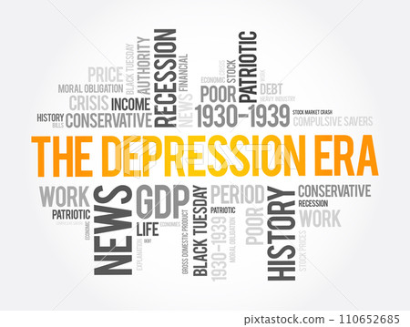 The Depression Era word cloud collage, education concept background 110652685