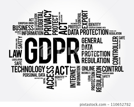 GDPR - General Data Protection Regulation word cloud collage, technology concept background GDPR - General Data Protection Regulation word cloud collage, technology concept background 110652782