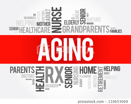 Aging is the process of becoming older, word cloud concept background Aging is the process of becoming older, word cloud concept background 110653009
