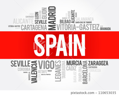 List of cities in Spain word cloud, Spanish municipalities, business and travel concept background List of cities in Spain word cloud, Spanish municipalities, business and travel concept background 110653035