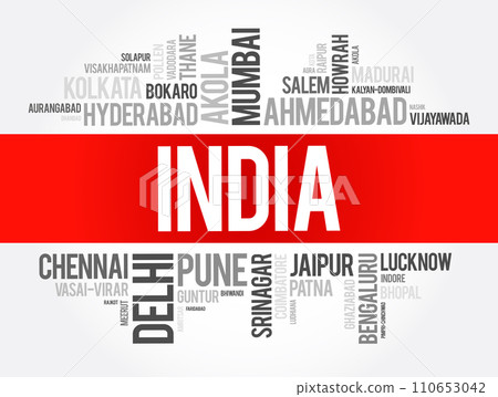 List of cities in India word cloud collage, business and travel concept background 110653042