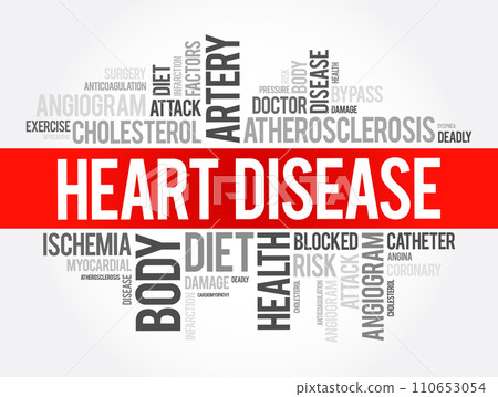 Heart Disease - several types of heart conditions, word cloud health concept background Heart Disease - several types of heart conditions, word cloud health concept background 110653054