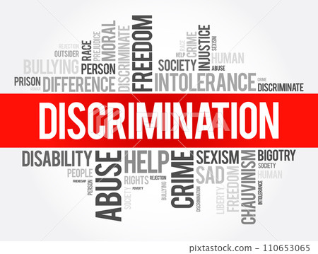 Discrimination word cloud collage, social concept background 110653065