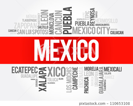 List of cities and towns in Mexico, word cloud collage, business and travel concept background List of cities and towns in Mexico, word cloud collage, business and travel concept background 110653108