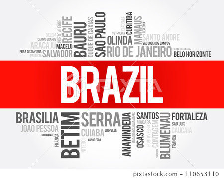 List of cities and towns in Brazil, word cloud collage, business and travel concept background 110653110