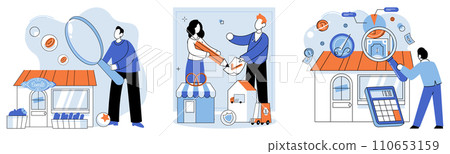 Family business. Vector illustration. Service oriented businesses focus on delivering quality services to meet customer demands Consumerism drives demand for wide range merchandise in market Family business. Vector illustration. Service oriented businesses focus on delivering quality services to meet customer demands Consumerism drives demand for wide range merchandise in market 110653159