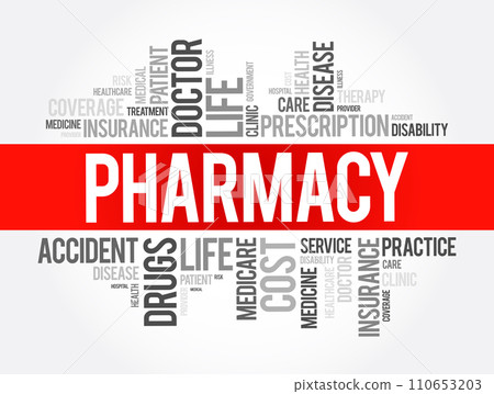 Pharmacy word cloud collage, health concept background 110653203