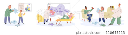 Game therapy vector illustration. Professionals in game therapy provide specialized guidance and expertise to facilitate healing and personal development Playing games allows for practical application Game therapy vector illustration. Professionals in game therapy provide specialized guidance and expertise to facilitate healing and personal development Playing games allows for practical application 110653213
