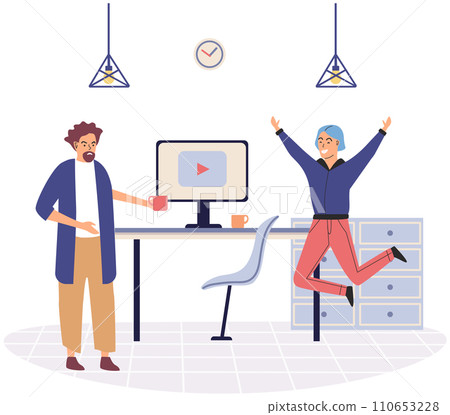 Office playing vector illustration. Recreation and enjoyment during office breaks c contribute to sense comfort and relaxation Finding amusement in office activities c foster positive and energized 110653228