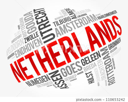 List of cities and towns in Netherlands, word cloud collage, business and travel concept background 110653242