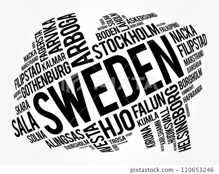 List of cities and towns in Sweden, word cloud collage, business and travel concept background 110653246