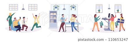 Office playing vector illustration. Each employee brings their unique character and personality to office, enriching overall atmosphere Infusing fun into workplace c create vibrant and engaging 110653247